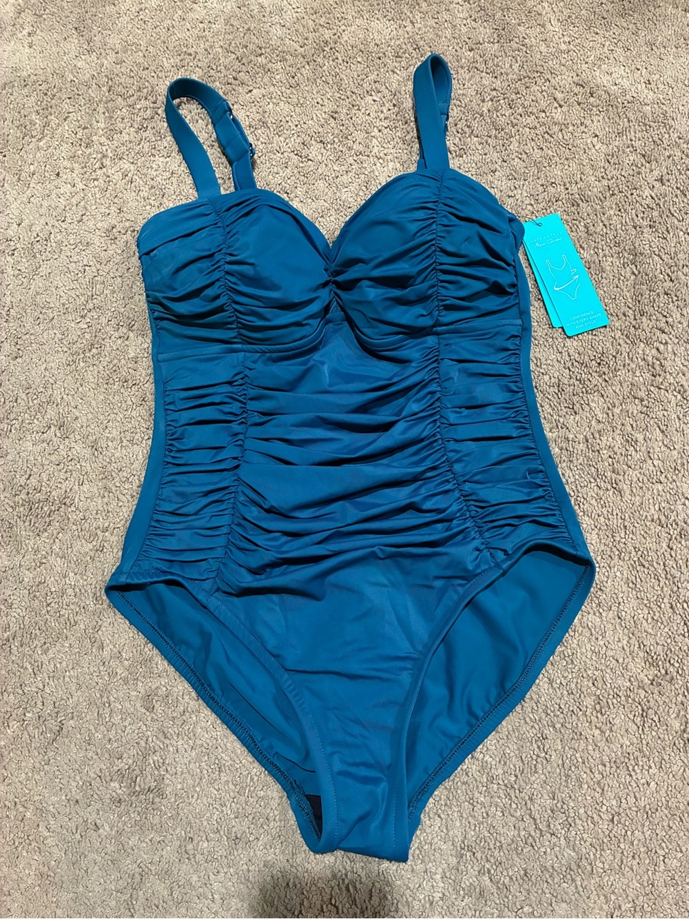 Shape + Style By Aqua Green Womens Blue Ruched Shaping One-Piece Swimsuit Size 8